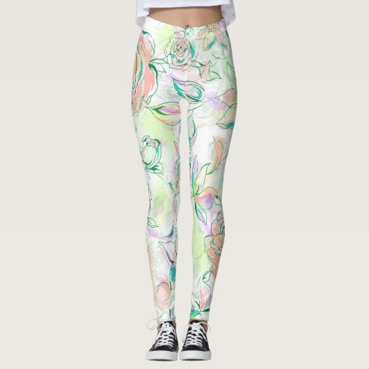 Schöne handbemalte Rose Leggings (Vorderseite)