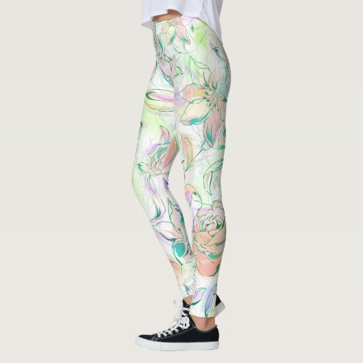 Schöne handbemalte Rose Leggings (Links)