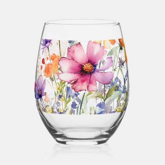 Schöne handgemalte Blumenfarbe Weinglas Ohne Stiel (Vorderseite)