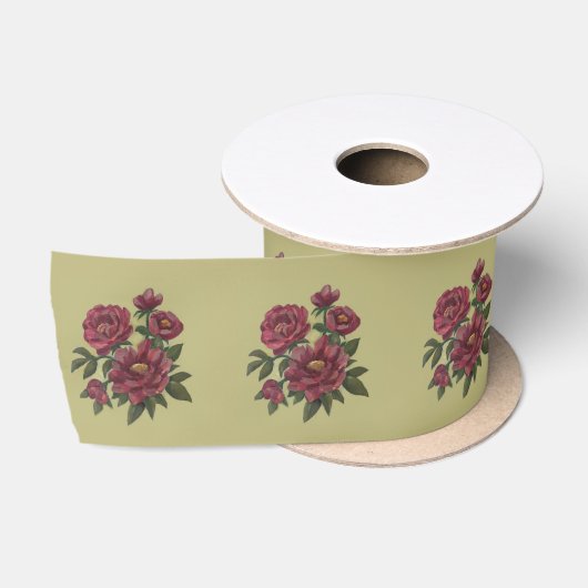 Schöne, handgemalte Blumensprays Satinband (Spule)