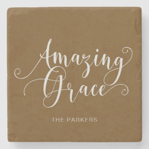 Schöne, handgeschriebene Amazing Grace Schrift Steinuntersetzer