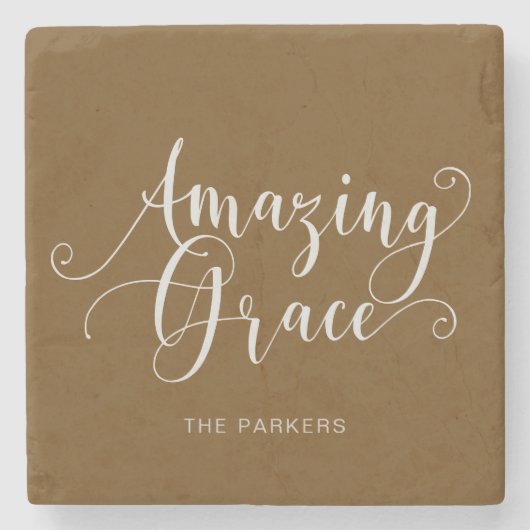 Schöne, handgeschriebene Amazing Grace Schrift Steinuntersetzer (Vorderseite)