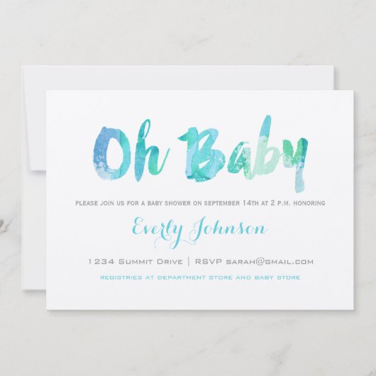 Schöne, handgeschriebene Baby Boy Dusche Einladung (Vorderseite)
