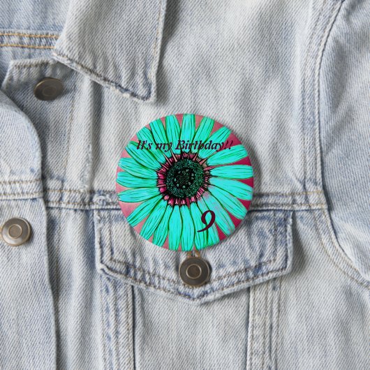 Schöne handgezeichnete Blume 9. Geburtstag Button (Beispiel)