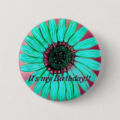 Schöne handgezeichnete Blume Geburtstag Button (Vorderseite)
