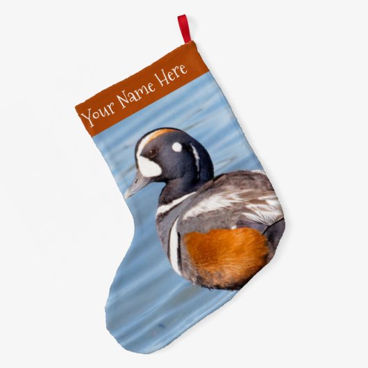 Schöne Harlequin Duck am Strand Großer Weihnachtsstrumpf (Rückseite (Hängend))