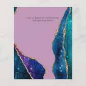 Schöne HAUSHALT Violet Blue Floral Agate Hochzeit Flyer (Hinten)