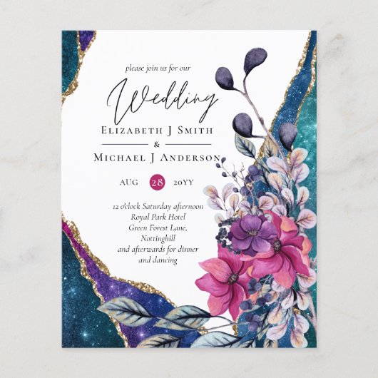 Schöne HAUSHALT Violet Blue Floral Agate Hochzeit Flyer (Vorne)
