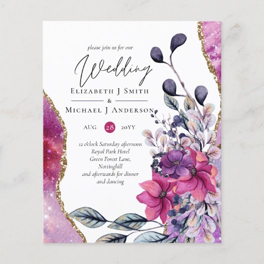 Schöne HAUSHALT Violet Pink Floral Agate Hochzeit Flyer (Vorne)
