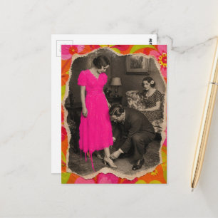 Schöne heiße rosa Kleid Mode Collage Postkarte