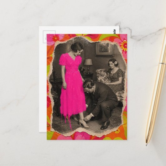 Schöne heiße rosa Kleid Mode Collage Postkarte (Vorderseite/Rückseite Beispiel)
