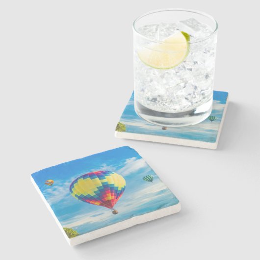 Schöne Heißluftballons Steinuntersetzer (Seitenansicht)