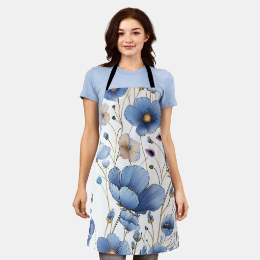 Schöne hellblaue Blüte Schürze (Getragen)