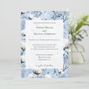 Schöne Hellblaue Weiße Blumenhochzeit Einladung