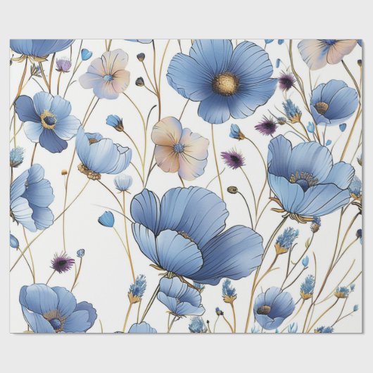 Schöne hellblaue Wildblume Geschenkpapier (Flach)