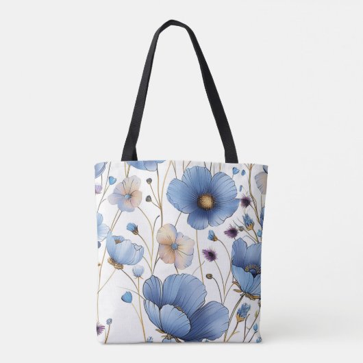 Schöne hellblaue Wildblume Tasche (Rückseite)