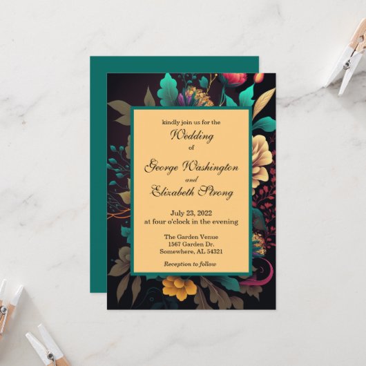 Schöne, helle Blumenhochzeit Einladung (Vorderseite/Rückseite Beispiel)