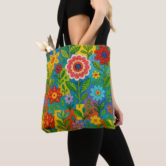 Schöne helle verspielte Blumen-Tragetasche Tasche (Von Nahem)