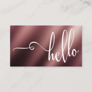 Schöne Hello-Typografie über glattem Rosenmetall Visitenkarte