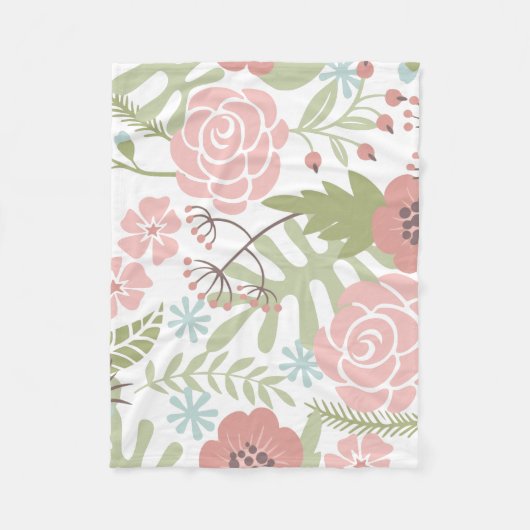 Schöne hellrosa und grüne Blume Fleecedecke (Vorderseite)