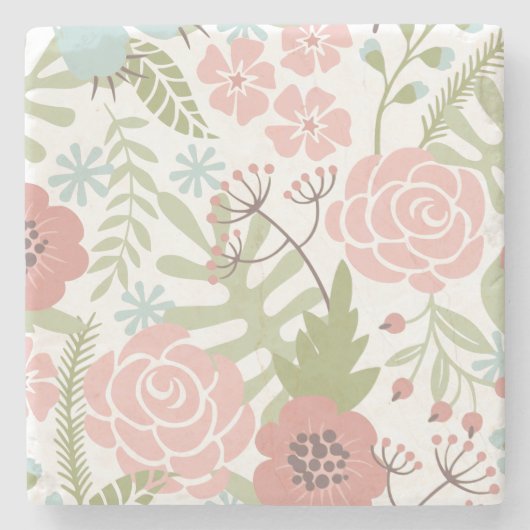 Schöne hellrosa und grüne Blume Steinuntersetzer (Vorderseite)