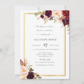 schöne Herbstburgund-Brautdusche Einladung (Vorderseite)