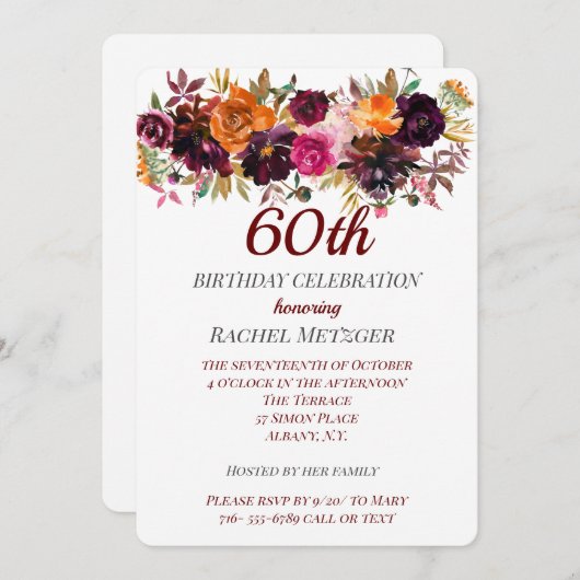 Schöne Herbstfarben Blumengeburt Einladung (Vorne/Hinten)
