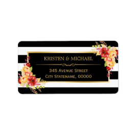 Schöne Herbstflora Schwarz-weiße Streifen Adressaufkleber