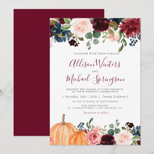 Schöne Herbsthochzeit Einladung (Vorne/Hinten)