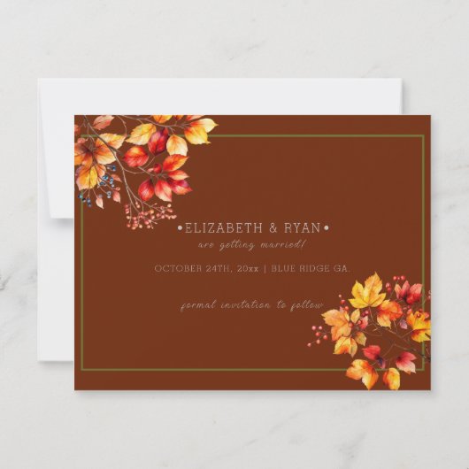 Schöne Herbstlaub und Berries Rettete unser Datum RSVP Karte (Rückseite)