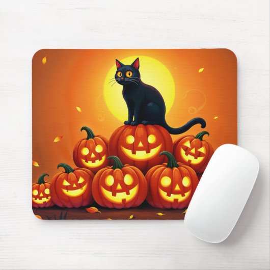 Schöne Herbstnacht mit glühenden Kürbissen Mousepad (Mit Mouse)
