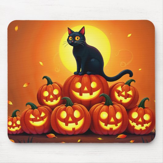 Schöne Herbstnacht mit glühenden Kürbissen Mousepad (Vorne)