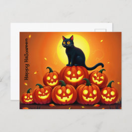 Schöne Herbstnacht mit glühenden Kürbissen Postkarte