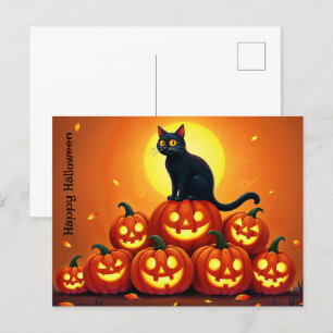Schöne Herbstnacht mit glühenden Kürbissen Postkarte
