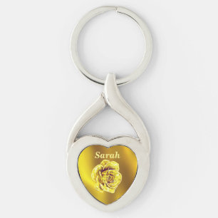 Schöne Herz-förmige goldene Rose personalisiert Schlüsselanhänger