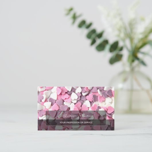 Schöne Herzen elegante Rechtecke halbdurchsichtig Visitenkarte (Stehend Vorderseite)