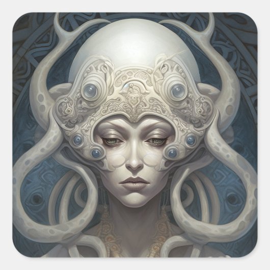 Schöne Hexe Dämon Königin Fantasy Kunst Quadratischer Aufkleber (Vorderseite)