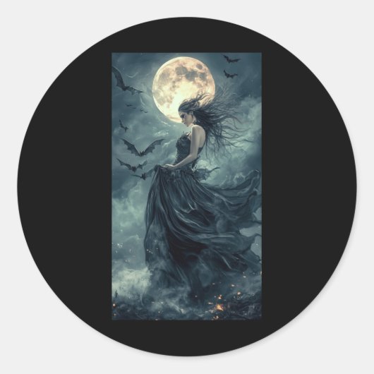 Schöne Hexe Gothic Fantasy Vampire Moonlight 1 Runder Aufkleber (Vorderseite)