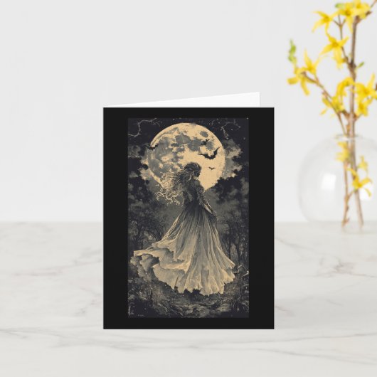 Schöne Hexe Gothic Fantasy Vampire Moonlight Karte (Gelbe Blume)