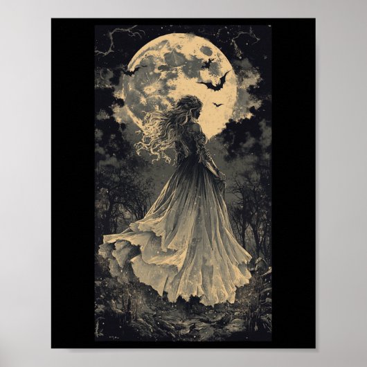 Schöne Hexe Gothic Fantasy Vampire Moonlight Poster (Vorne)