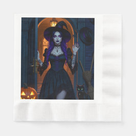 Schöne Hexe mit Candelabra Halloween Serviette