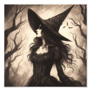 Schöne Hexe Spooky Goth Halloween Illustration Fotodruck