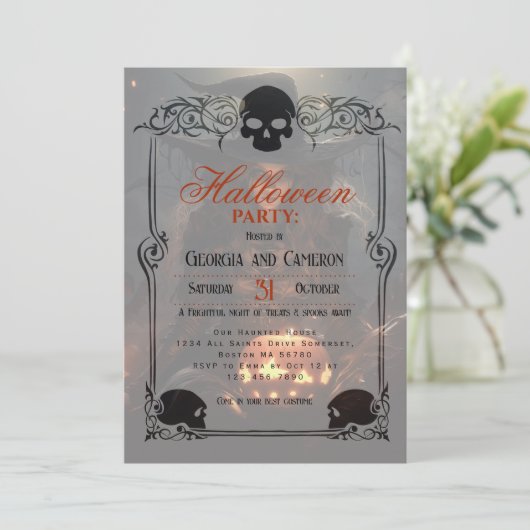 Schöne Hexe und Kürbiskins Halloween Einladung (Stehend Vorderseite)