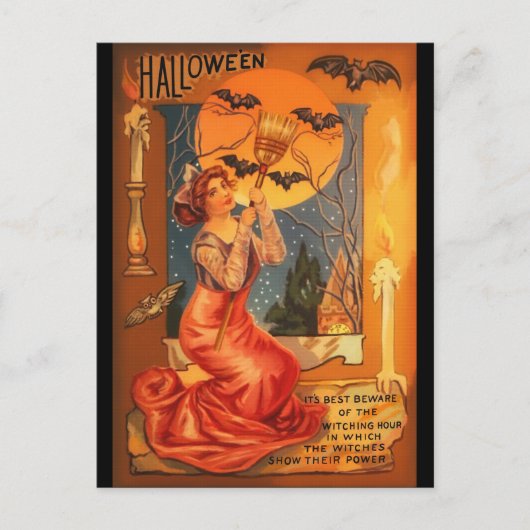 Schöne Hexe Vintag Halloween Gruß Postkarte (Vorderseite)