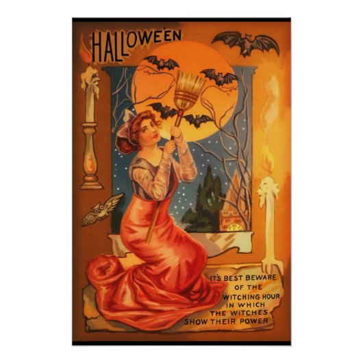Schöne Hexe Vintage-Halloween-Grußkarte Poster (Vorderseite)