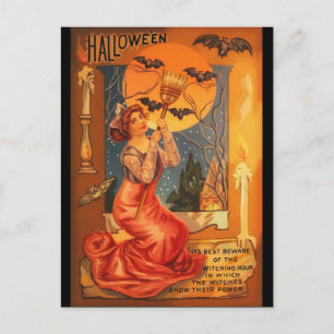 Schöne Hexe Vintage-Halloween-Grußkarte Postkarte