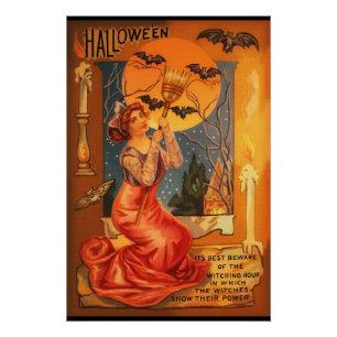 Schöne Hexe-Vintager Halloween-Gruß Poster