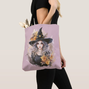 Schöne Hexenhutstars rauchen Lila Halloween Tasche