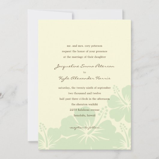 Schöne Hibiskus Hochzeitseinladungen (grün) Einladung (Vorderseite)