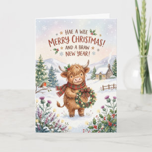 Schöne Highland-Cow-Weihnachtskarte Karte